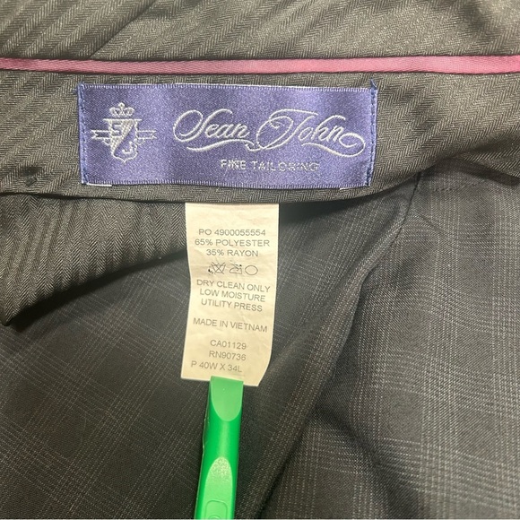 Sean John Fine Custom Tailored Black Checked Uncuffed Trousers Men’s 40Wx29L - Picture 7 of 13